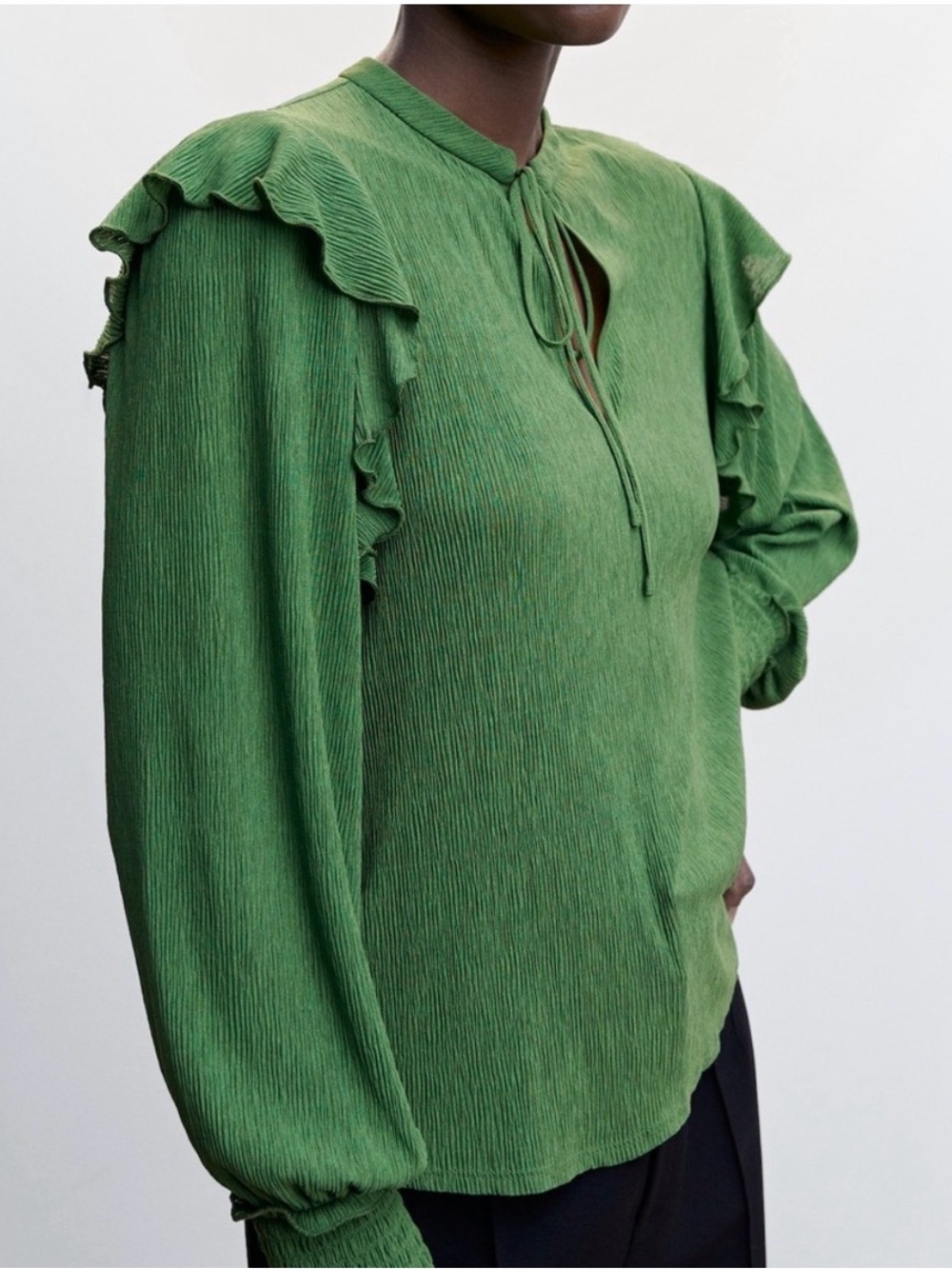 MANGO | Textured Ruffled Blouse - Picture 3 of 10